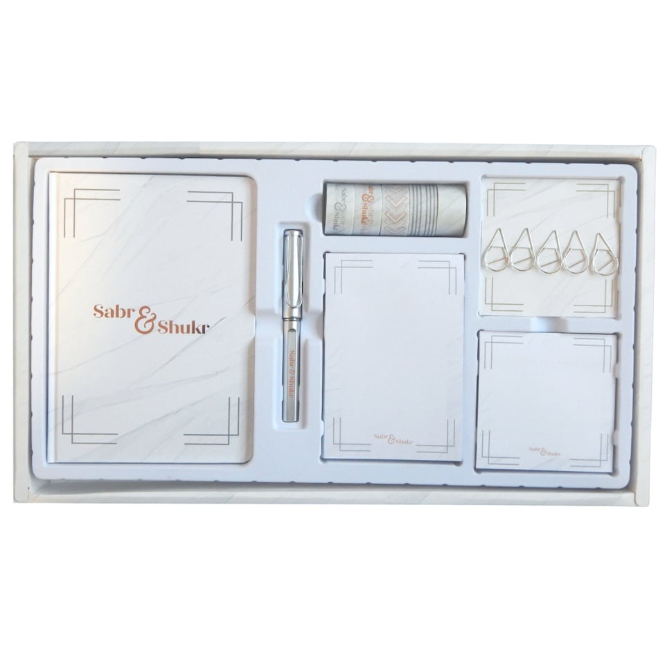 image 1 of Sabr & Shukr Stationery Gift Set (Marble) - White & Rose Gold Foil
