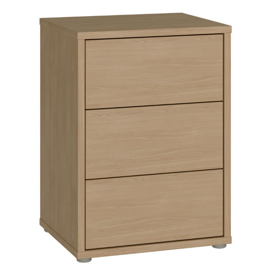 image 1 of Alice Springs Bedside Cabinet with 3 Drawers Push-to-Open in Elegancia Oak