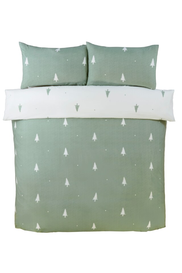 image 1 of Fir Microfibre Reversible Duvet Cover Set with Pillowcase | Green | Single