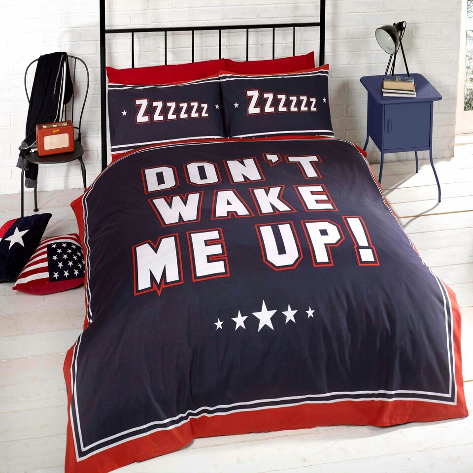 image 1 of Don't Wake Me Up Duvet Cover Set with Pillowcase Blue | Single