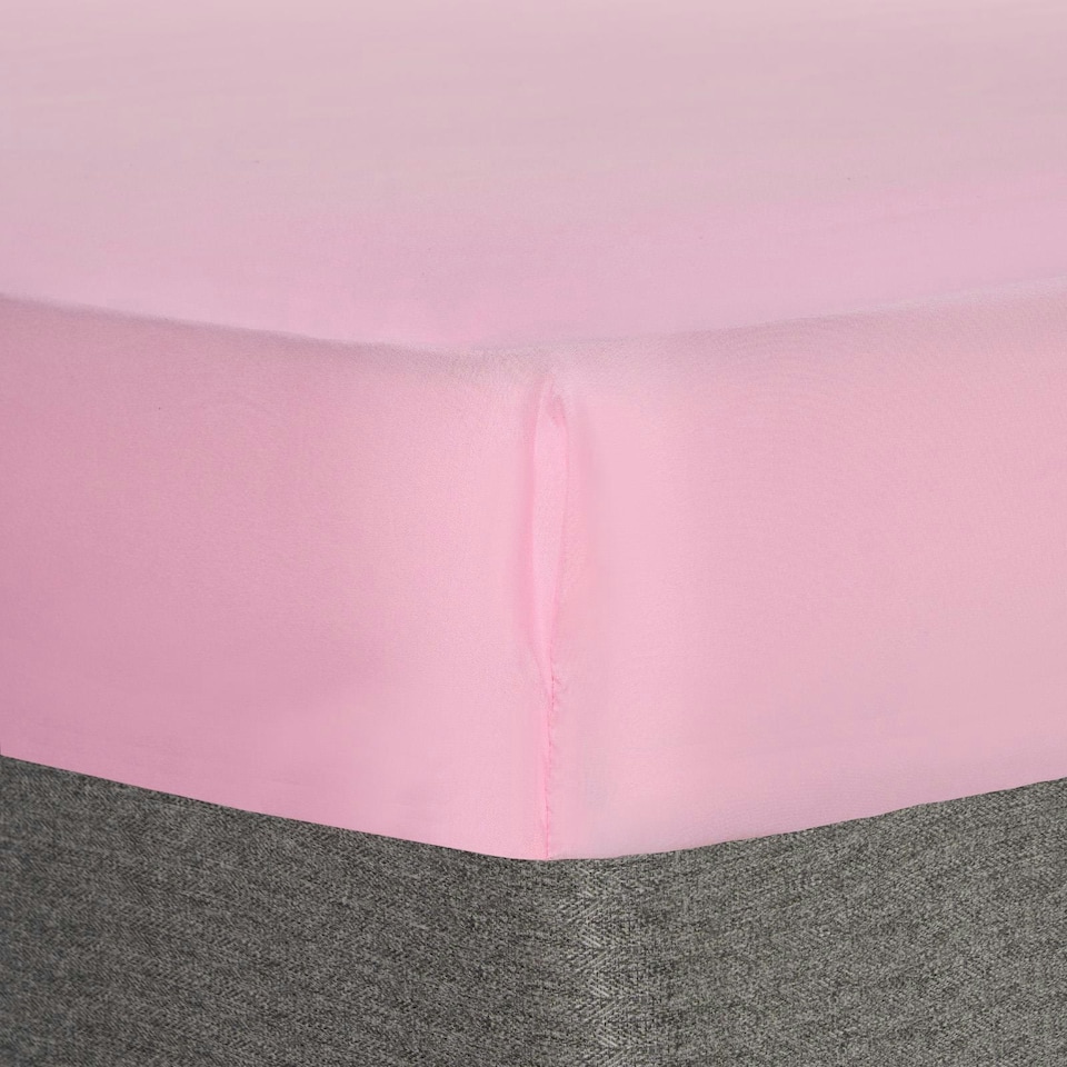 image 1 of OHS Plain Fitted Bed 25cm Deep Elasticated Sheet, Single - Pink
