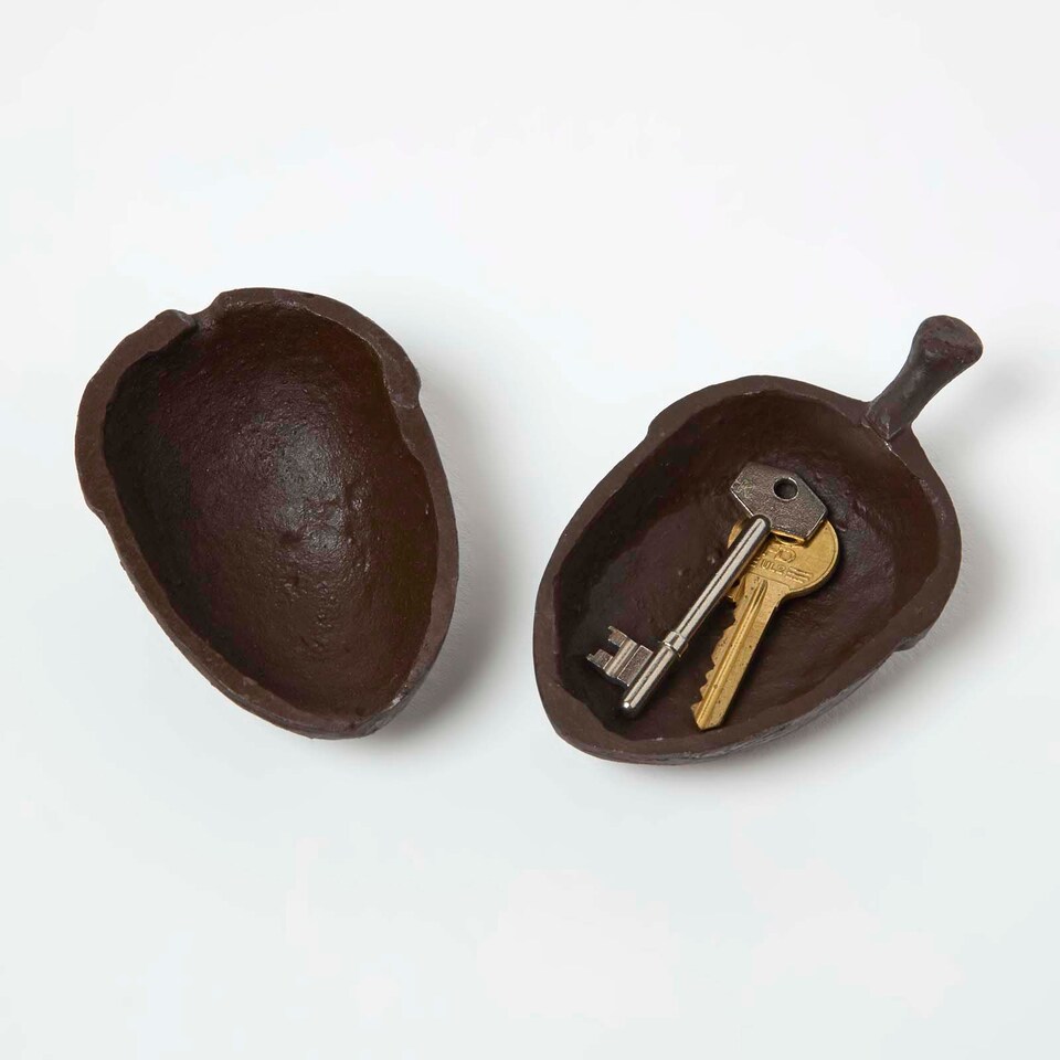 image 1 of Homescapes Brown Hollow Acorn Key Keeper Cast Iron