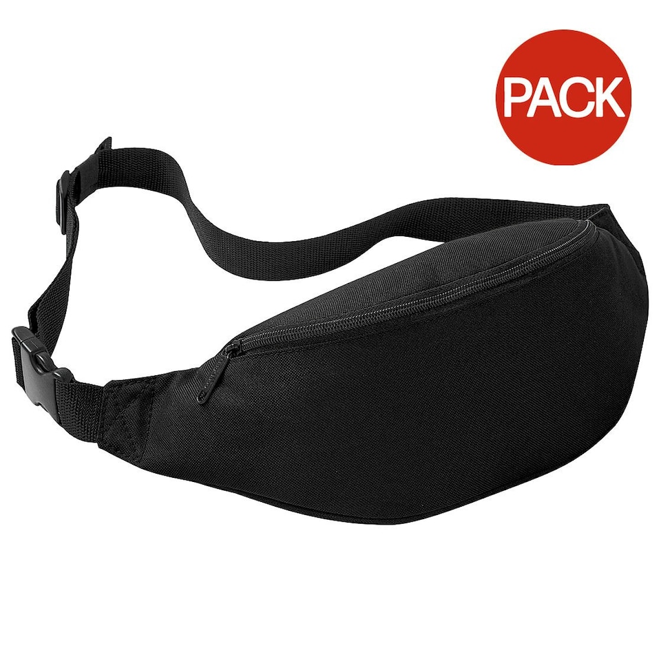 image 1 of Bagbase Adjustable Belt Bag (2.5 Litres) (Pack of 2) - Black - One Size Black