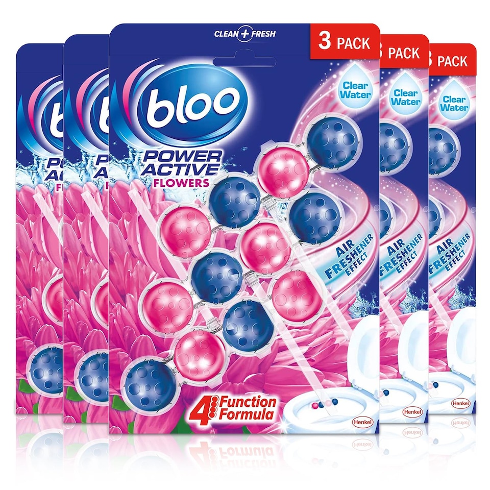 image 1 of Bloo Power Active Toilet Rim Block Fresh Flowers Anti-Limescale 3 x 50g, 5 packs | Multi | 5 Pack | 5