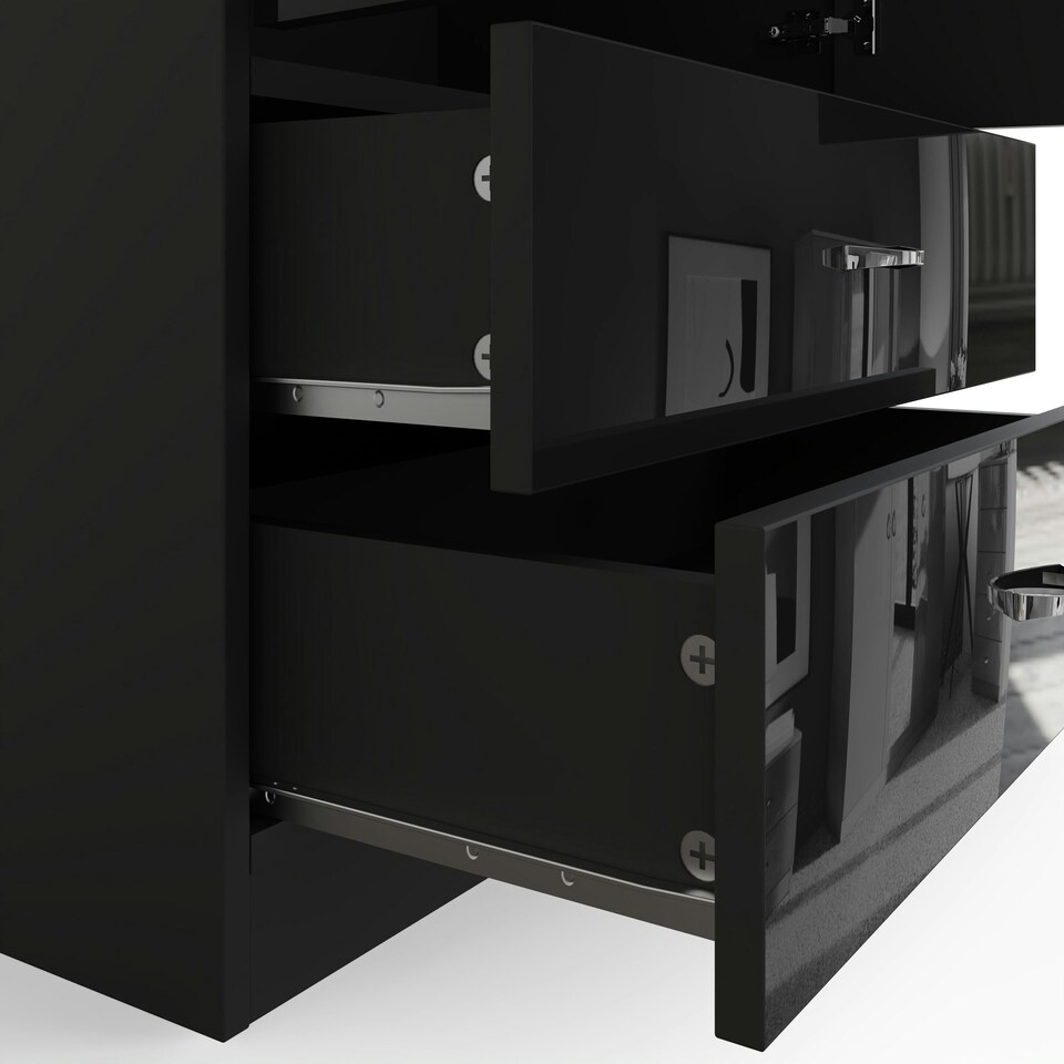 image 1 of FWStyle Chilton Combination Wardrobe 2 Door 2 Drawer - Black Gloss Front Black