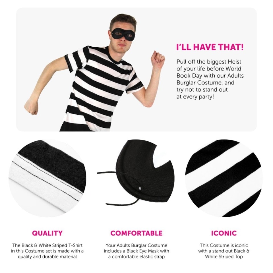 image 1 of Storybook Burglar Costume - Short Sleeve Top & Mask Black | S