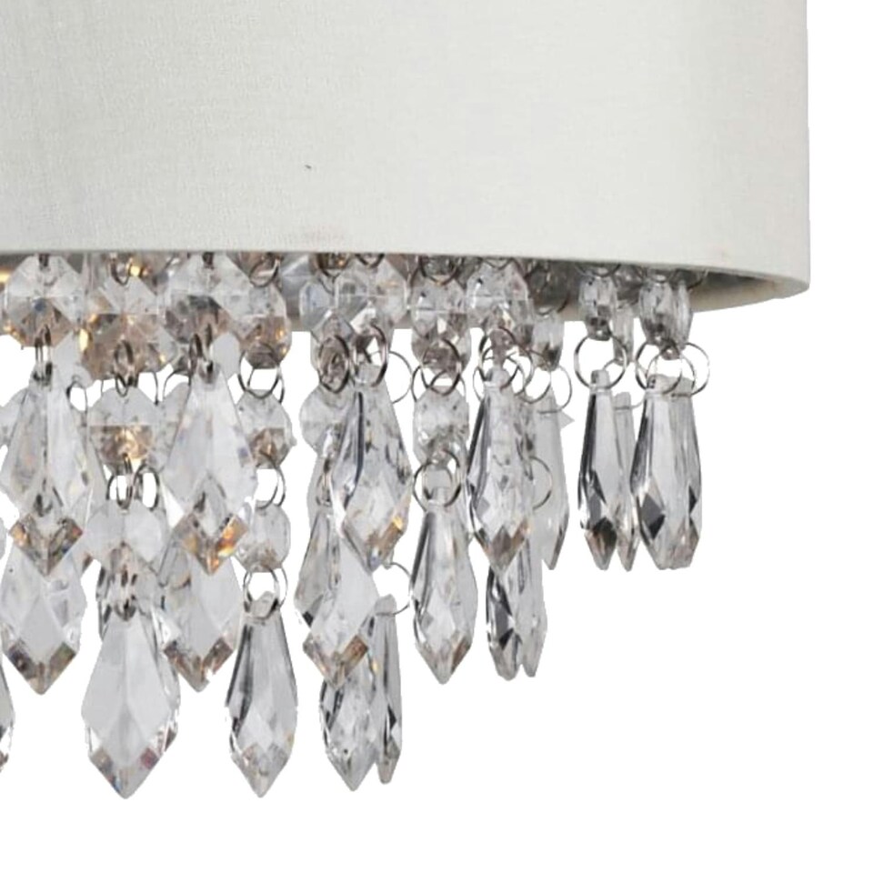 image 1 of First Choice Lighting Set of 2 300mm Cream Faux Silk Easy Fit Shade with Chrome Inner and Clear Droplets Cream | Clear