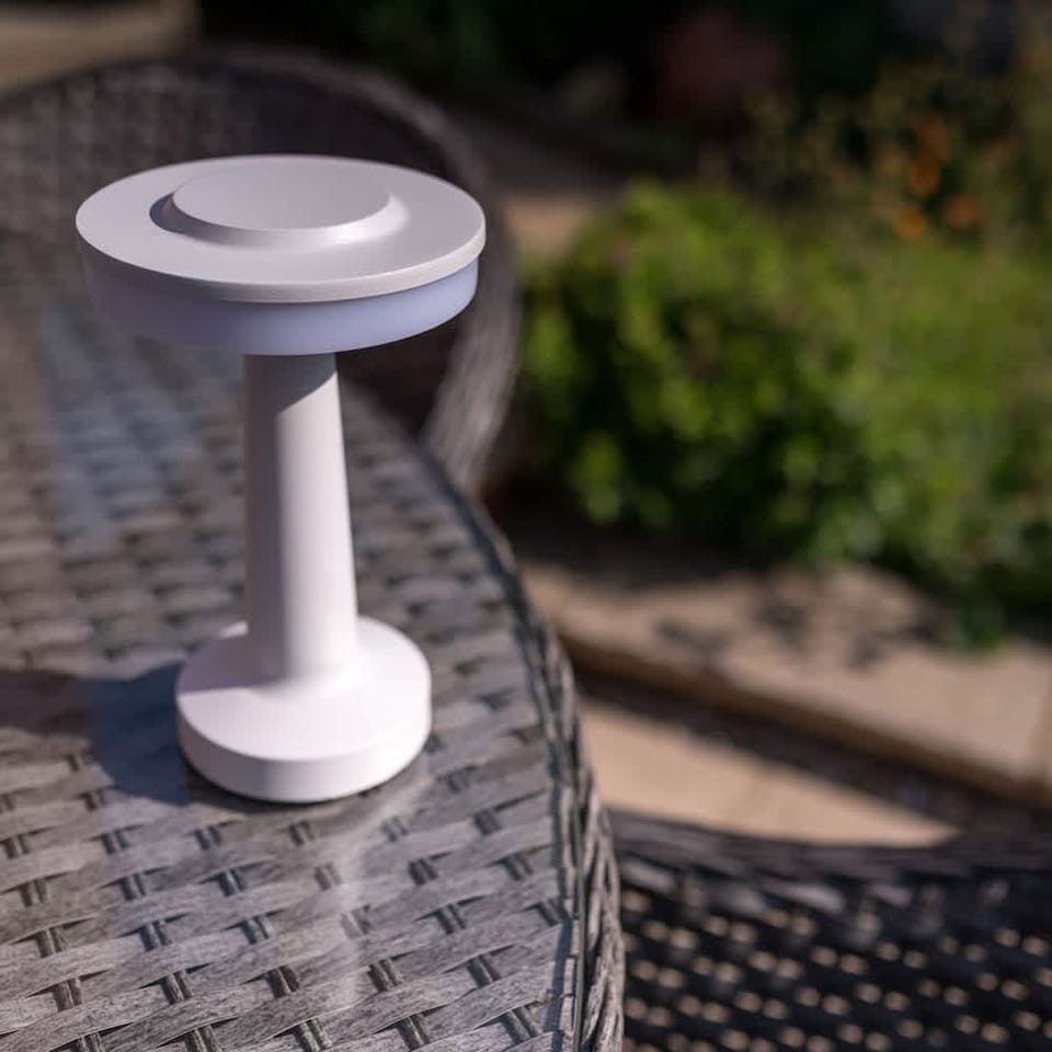 image 1 of ValueLights Talence White Dimmable Table Lamp and Integrated Bulb