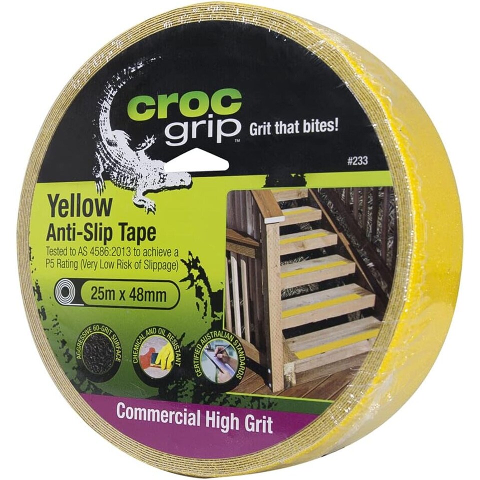image 1 of CROC Grip Yellow Anti Slip Tape 48mm x 25m | Heavy Duty Safety Grip Tape for Indoor & Outdoor Surfaces