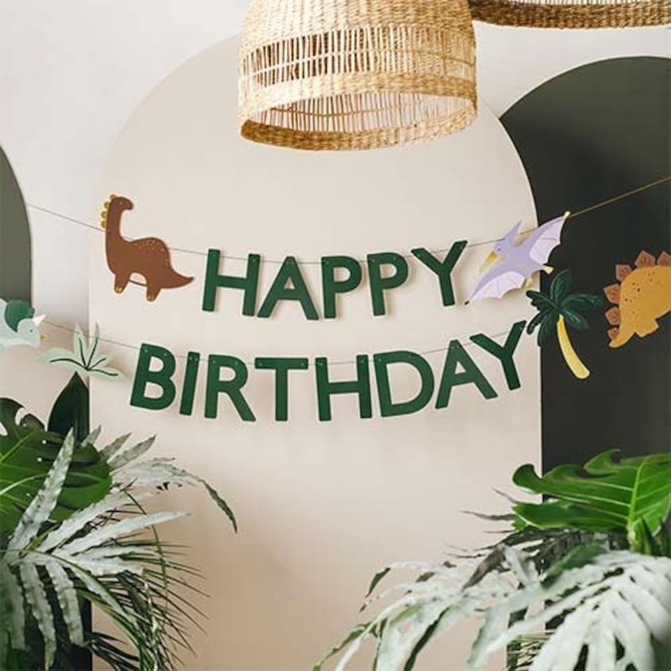 image 1 of Dinosaur Happy Birthday Banner Hanging Party Garland 3m
