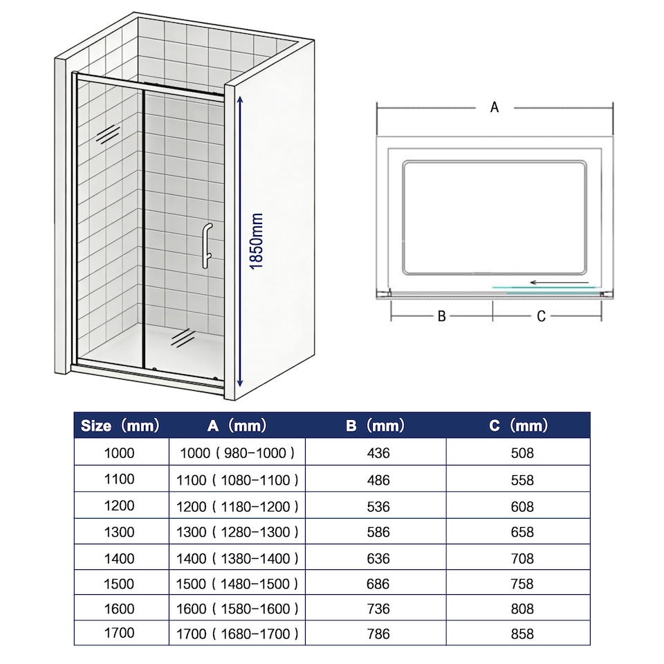 image 1 of Stech Homes 1700x1850mm Reversible Bathroom Sliding Door Shower Enclosure Cubicle 5mm Toughened Glass Cubicle