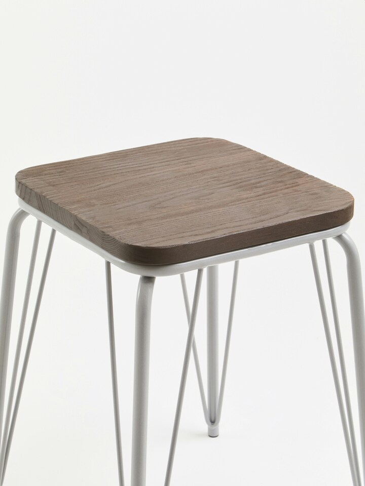 image 1 of Interiors by Premier Grey Metal and Elm Wood Stool, Small Square Stool, Accent Wooden Stool for Home, Office