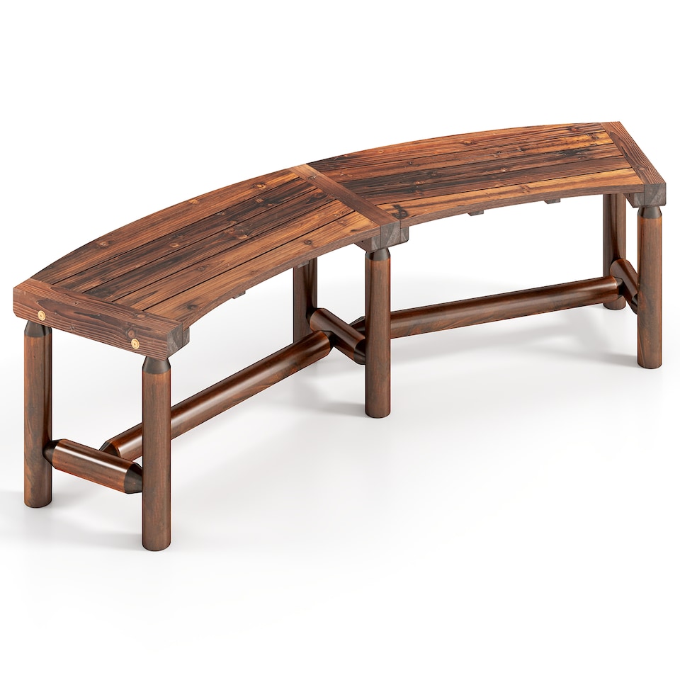 image 1 of COSTWAY Patio Curved Bench Solid Wood Fire Pit Bench for 2-3 People
