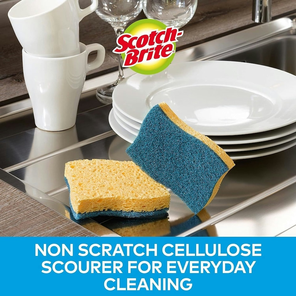 image 1 of Scotch-Brite Delicate Non-Sctratch Cellulose Scrub Sponge Pack of 10 Pieces Yellow