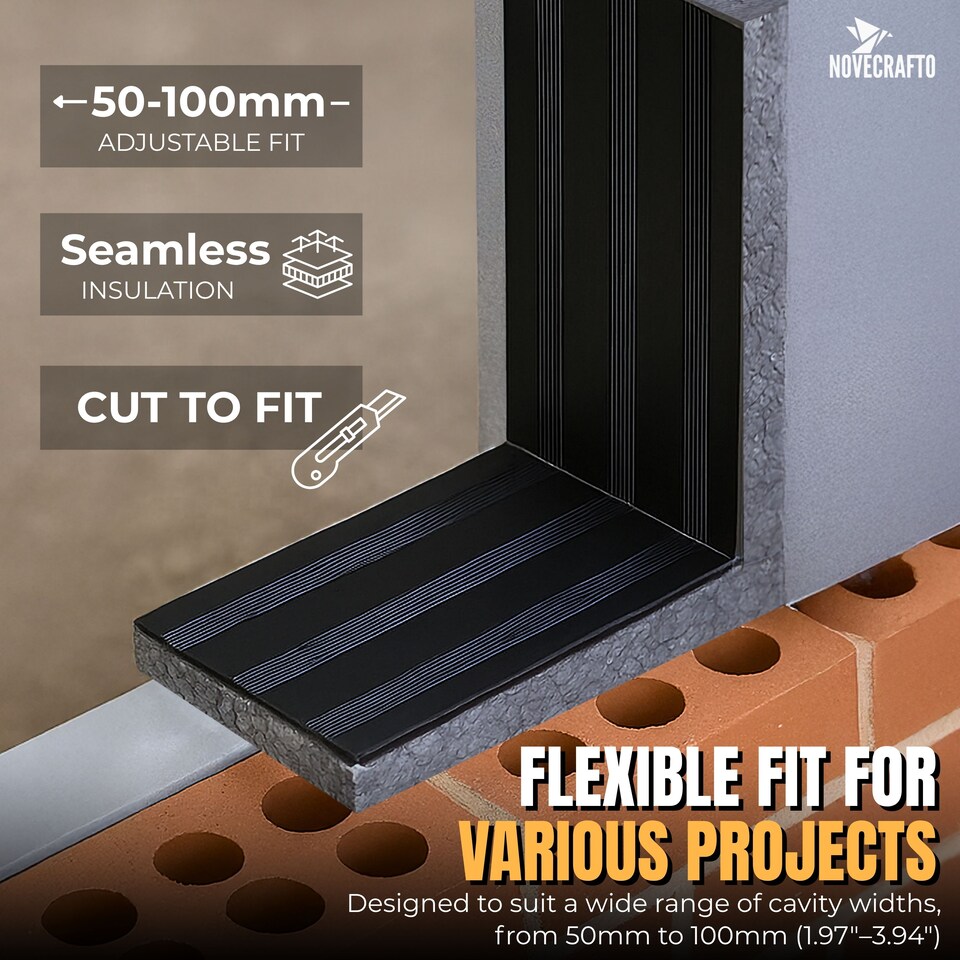 image 1 of Insulated Cavity Closer 1.2m with Adjustable EPS 50-100mm - Silver PVCu Closers