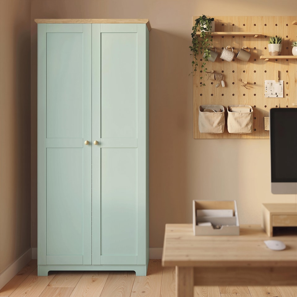 image 1 of HOMCOM 172cm Wooden Storage Cabinet Cupboard With 4 Shelves | Green | Light Green | 80 x 48 x 172 cm