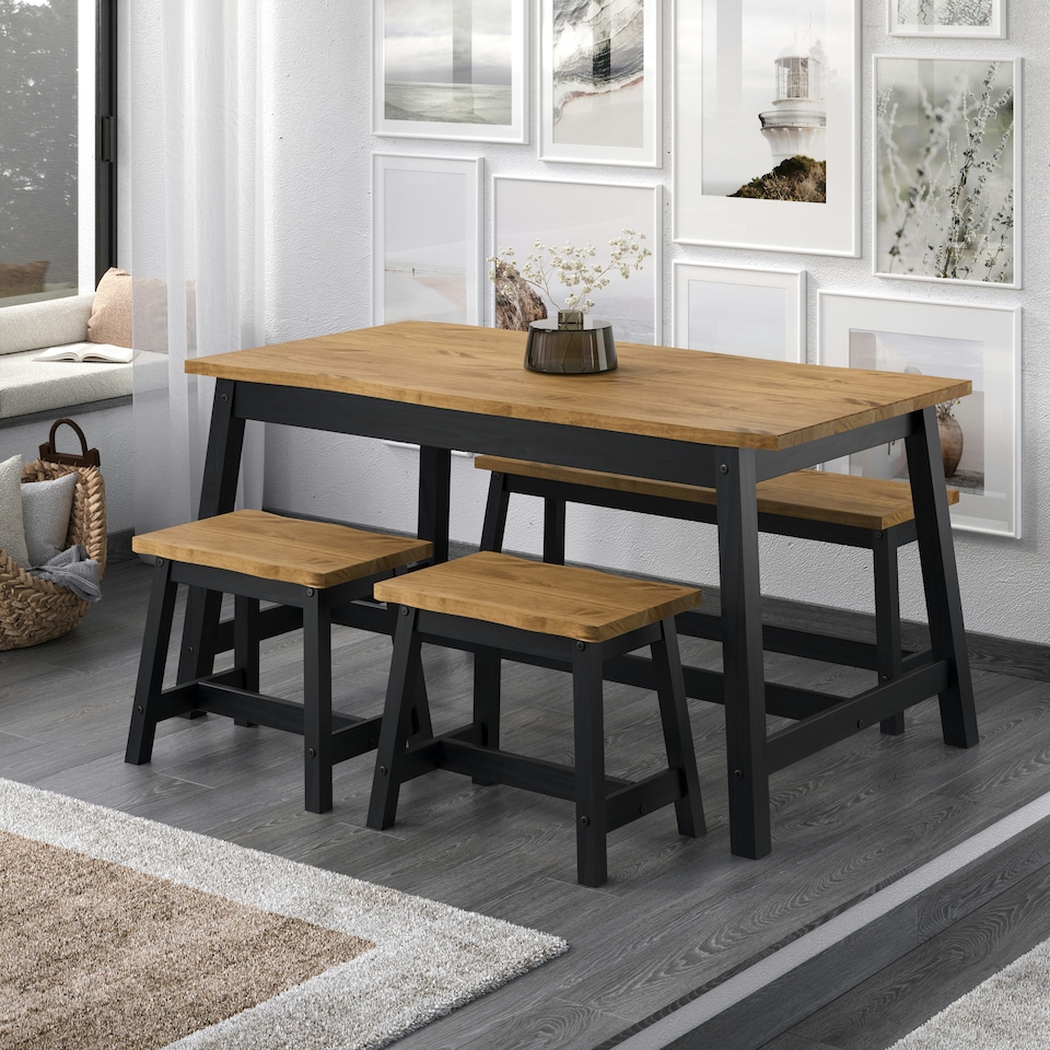 image 1 of Core Products Corona Black, Live Edge Large Dining Table H76cm x W150cm x D80cm Black | antique waxed pine