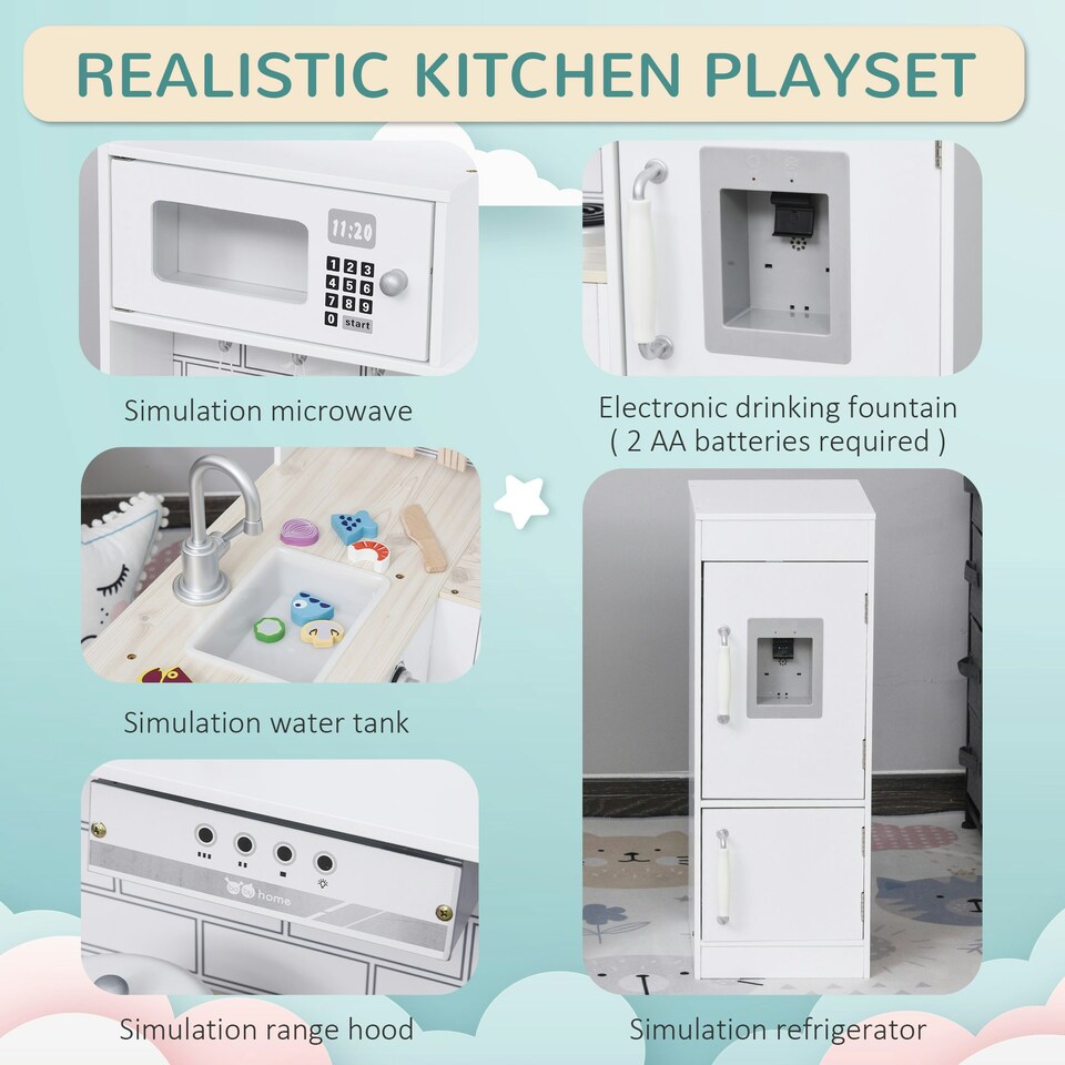 image 1 of HOMCOM Kids Kitchen Play Kitchen Toy Set for Children w/ Drinking Fountain White