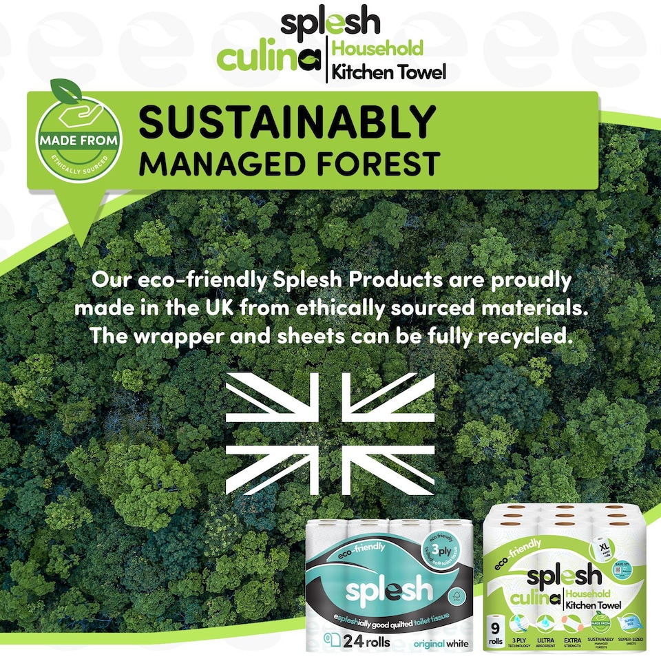 image 1 of Splesh Toilet Roll Quilted White 24 Rolls with Culina Kitchen Towel 9 Rolls