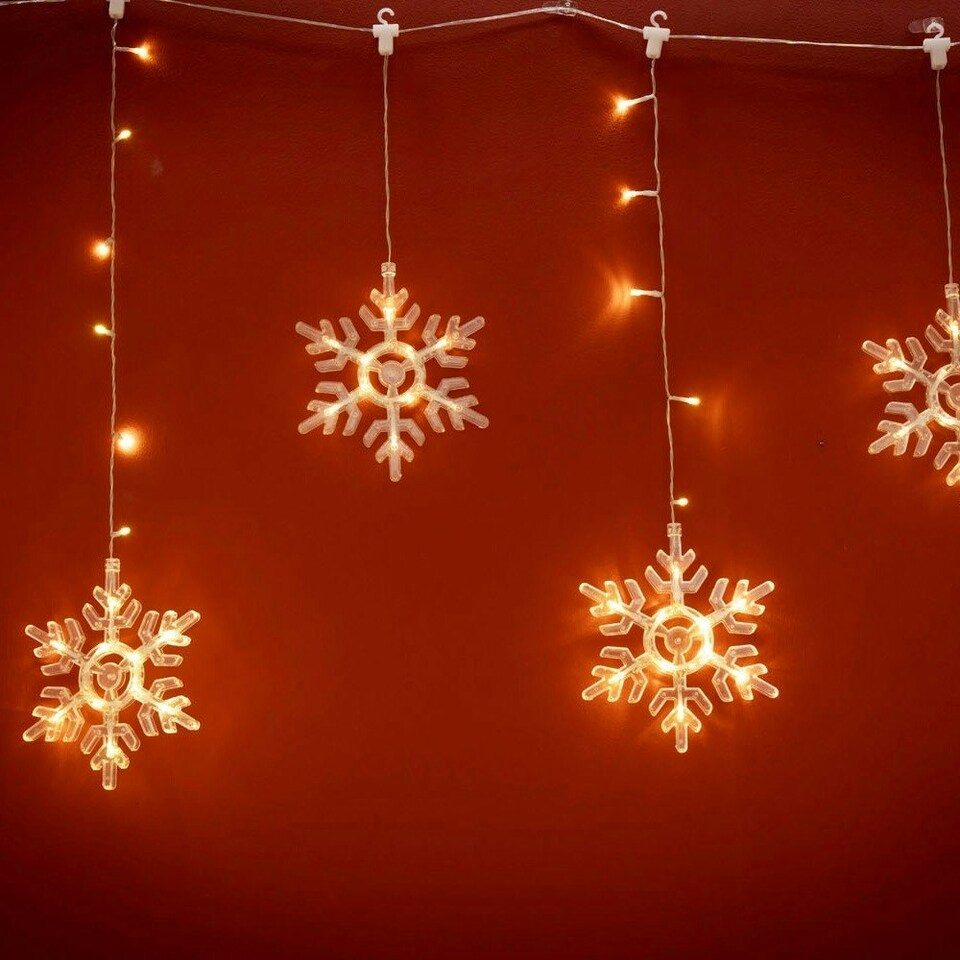 image 1 of ValueLights Snowflake White Outdoor Curtain Light