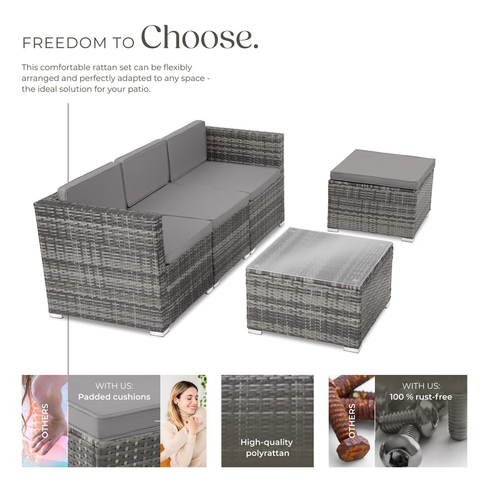 image 1 of Garden Furniture Set Lignano - modular sofa set for 3 to 4 people, coffee table | Grey | grey | 179 x 150 x 65 cm | 1