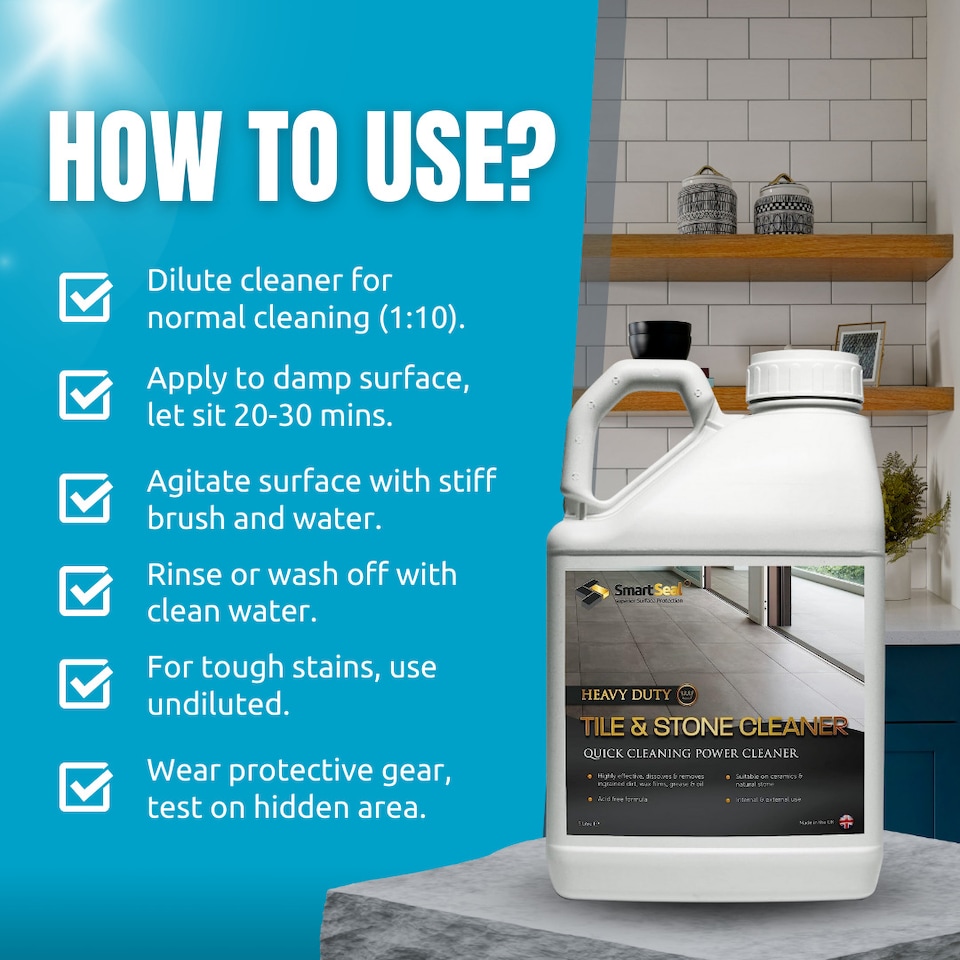 image 1 of Smartseal Heavy Duty Tile and Stone Cleaner, Bathroom Cleaner, Floor Cleaner, Remove Stains on Grout and Stone Surfaces, 1L