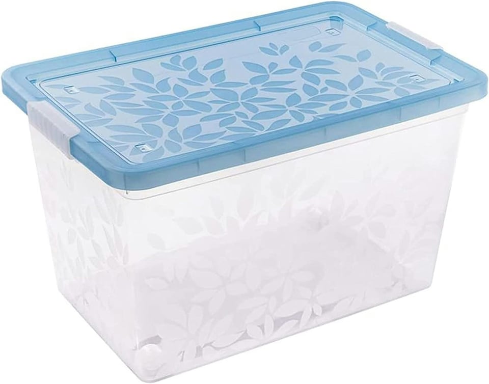 image 1 of 22L Set Of 3 Elegant Jasmine Leaves Plastic Storage Containers With Clip Locked Lids (1 Lid Each Blue, Black & Clear) | Multi