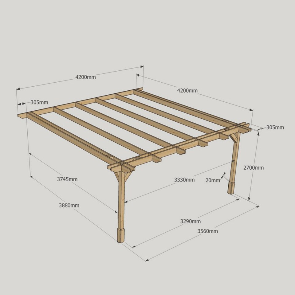 image 1 of Wall Mounted Double Premium Pergola - Wood - L420 x W420 x H270 cm - Light Green