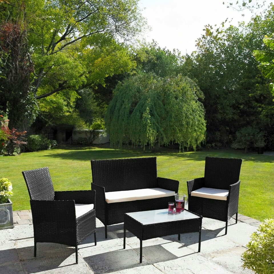 image 1 of Neo Black 4 Piece Rattan Outdoor Furniture Garden Sofa Set