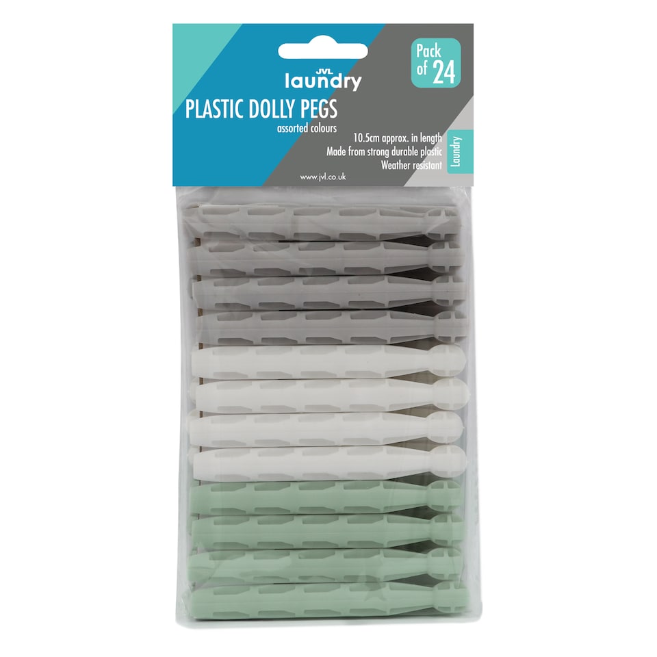 image 1 of JVL Peg Basket with 72 Plastic Dolly Clothes Pegs, Assorted Colours