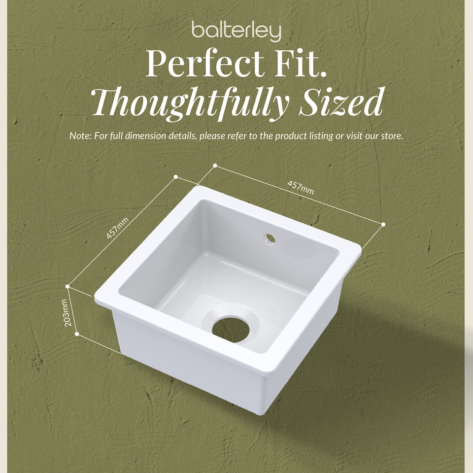 image 1 of Balterley Fireclay Single Bowl Square Undermount Kitchen Sink with Overflow | White | White | 1