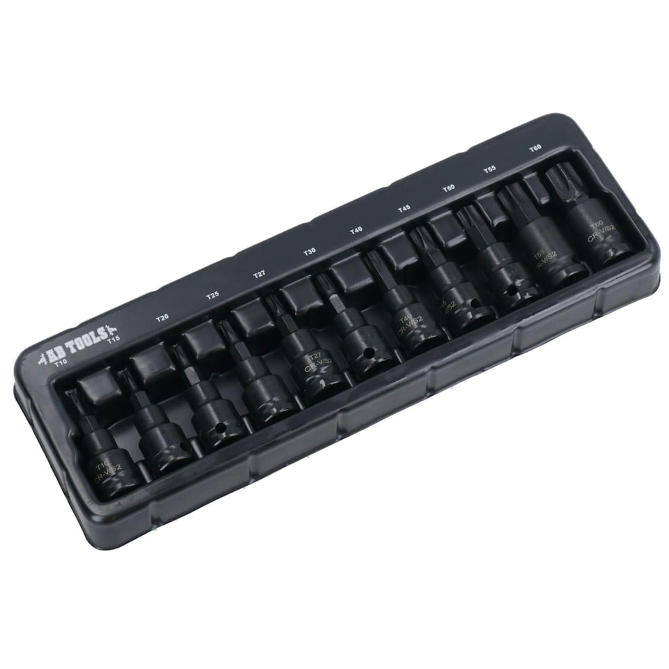 image 1 of Male Torx Star Impact Impacted Shallow Short Bit Sockets T10 - T60 11pc Set