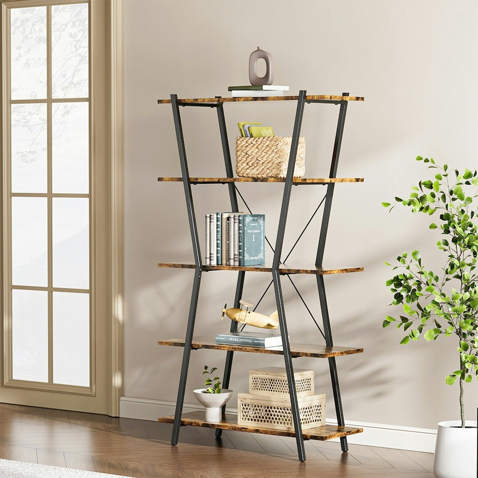 image 1 of Living and Home Direct Industrial 5-Tier Open Bookshelf