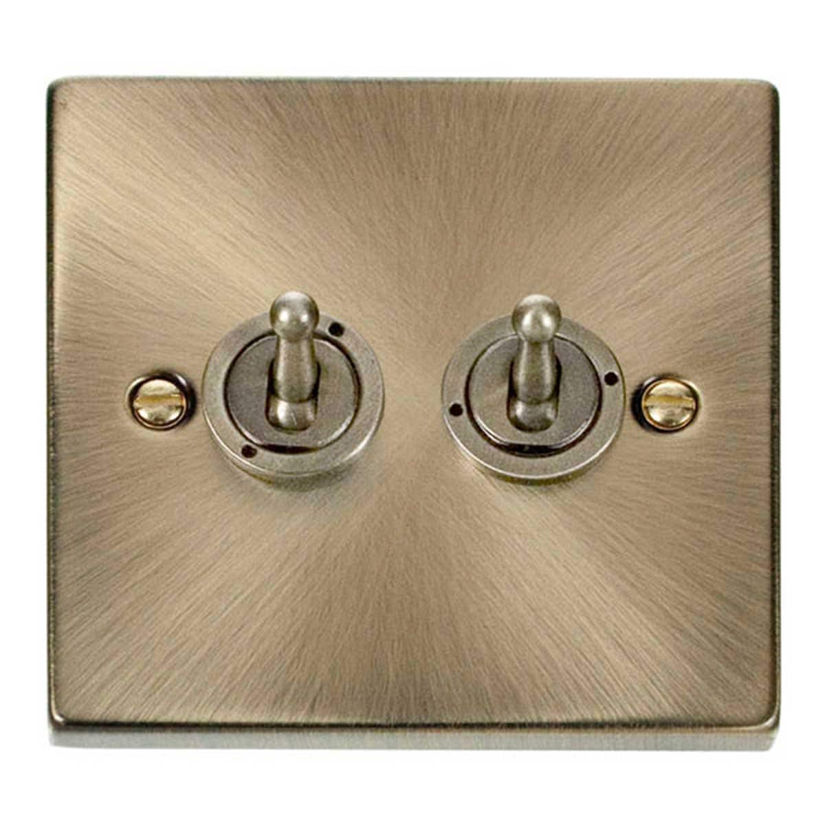 SE HOME Antique Brass 2 Gang 2 Way 10AX Toggle Light Switch Brown Antique Brass