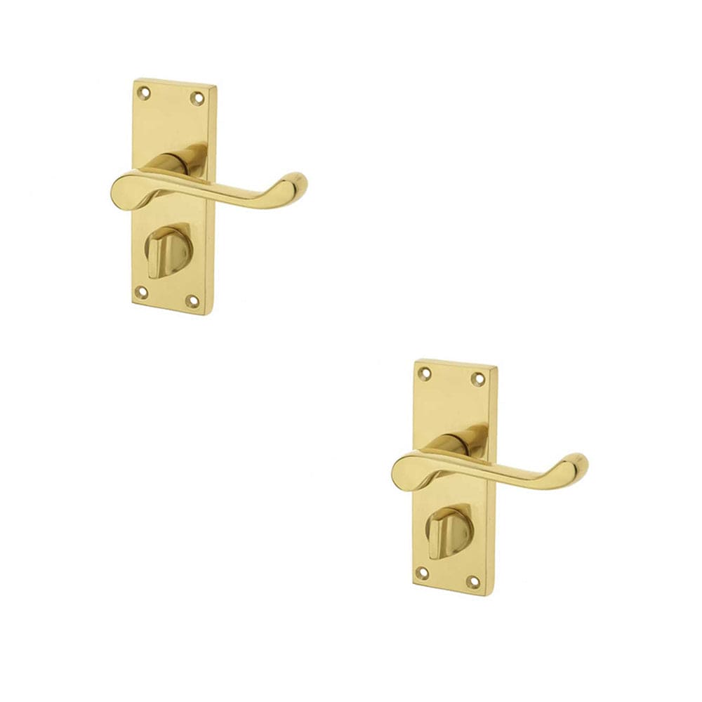 2 PACK Elegant Victorian Scroll Door Handle with Privacy Plate in Polished Brass - Interior Lever on Backplate