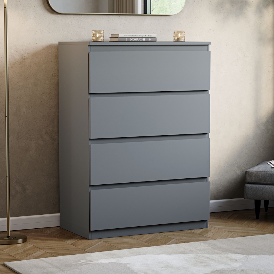 image 1 of Vida Designs Denver 4 Drawer Chest of Drawers Bedroom Storage, Grey