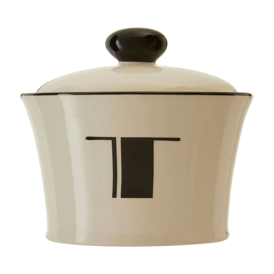 image 1 of Interiors By Premier Luxe Cream Finish Tea Canister,Dolomite Kitchen Storage Container With Black Trim,Art Deco Tea Canisters