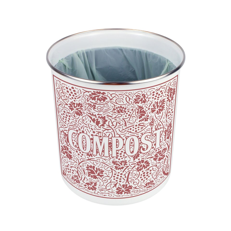image 1 of Oak Leaves & Berries Compost Caddy - Metal 2L Red Decorative Kitchen Food Waste Bin