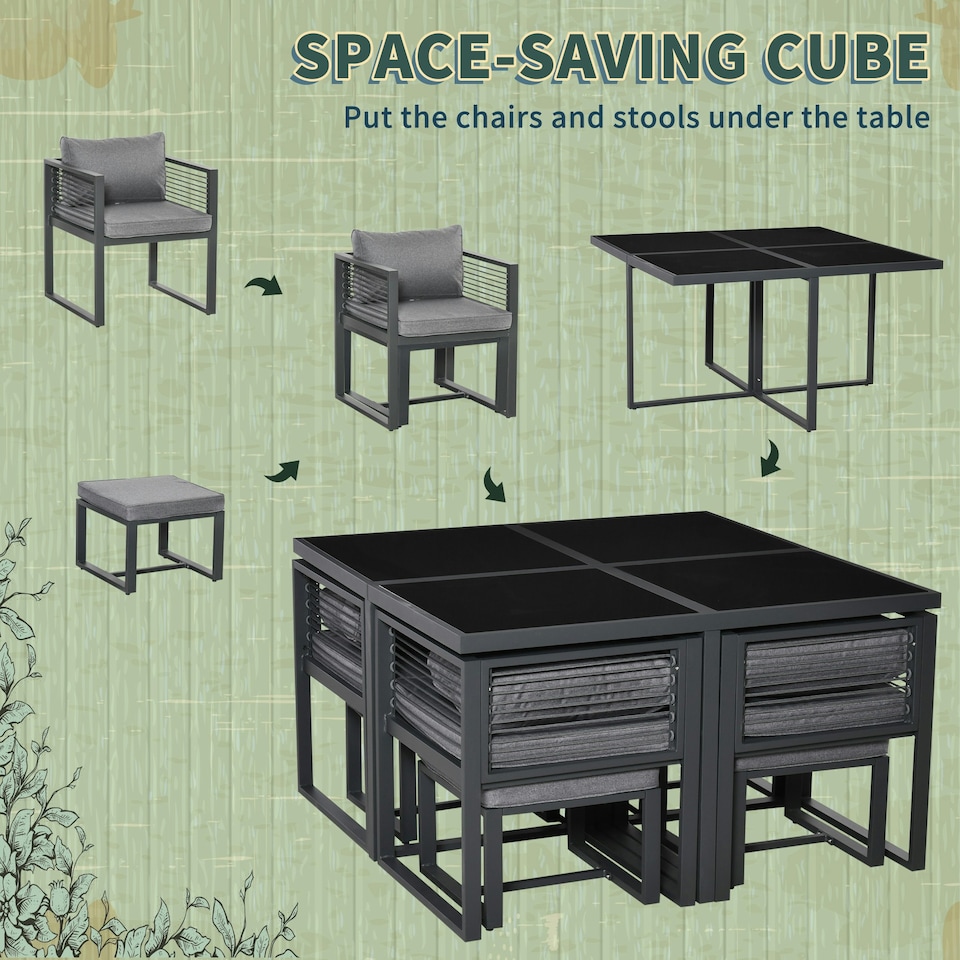 image 1 of Outsunny 8 Seater Aluminium Garden Dining Cube Set with 4 Chairs