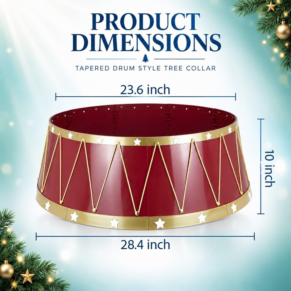 image 1 of 25.6 to 28.4 Inch Drum Christmas Tree Collar Foldable Base Cover for a Neat Festive Finish