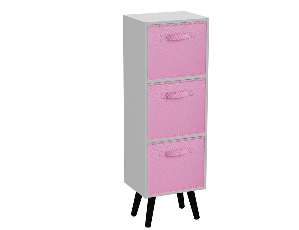 image 1 of White 3-Tier 3-Drawer Cube Shelving Unit with Scandinavian Legs | Pink | Light Pink & Black | 1