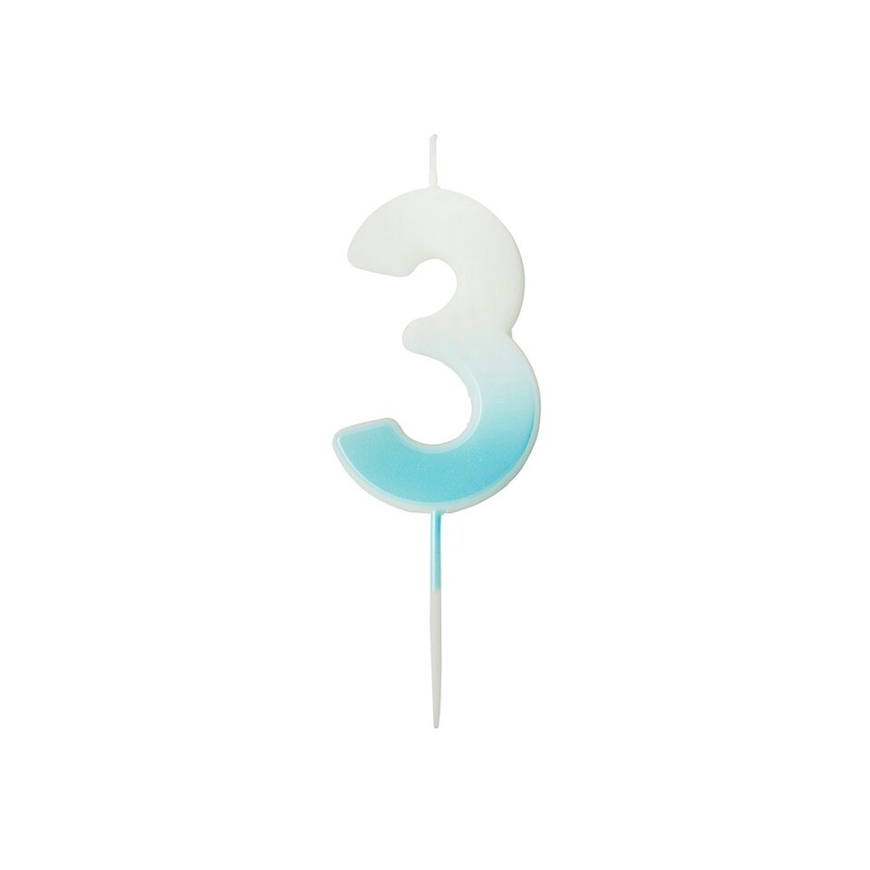 image 1 of Blue Ombre Number '3' Celebration Candle