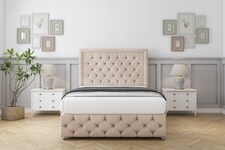 Sloomy Vienna Sand Naples Divan Bed With Mattress No Drawers With 26" Strutted Headboard & 12" Matching Footboard 4'6 Double | Cream | Sand | Double | 1