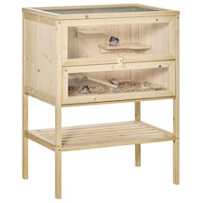 PawHut Wooden Hamster Cage w/ Storage Shelf, Openable Top for Gerbils