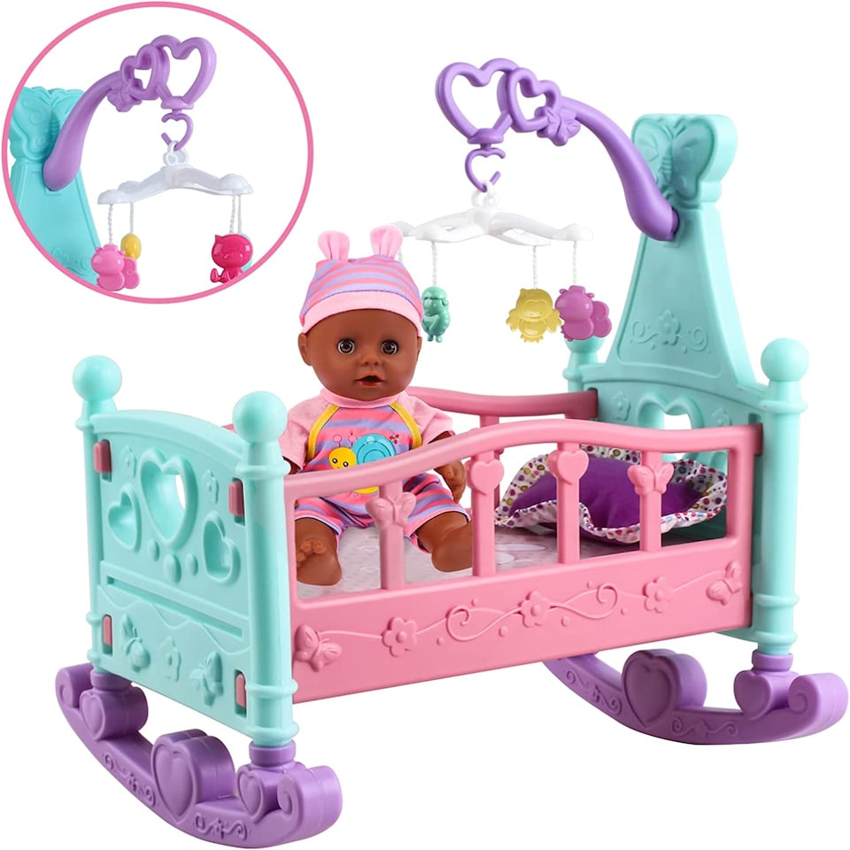 image 1 of 12inch My First Baby Doll - 15-Piece Role Play Set with Cradle Cot, Highchair & Realistic Features