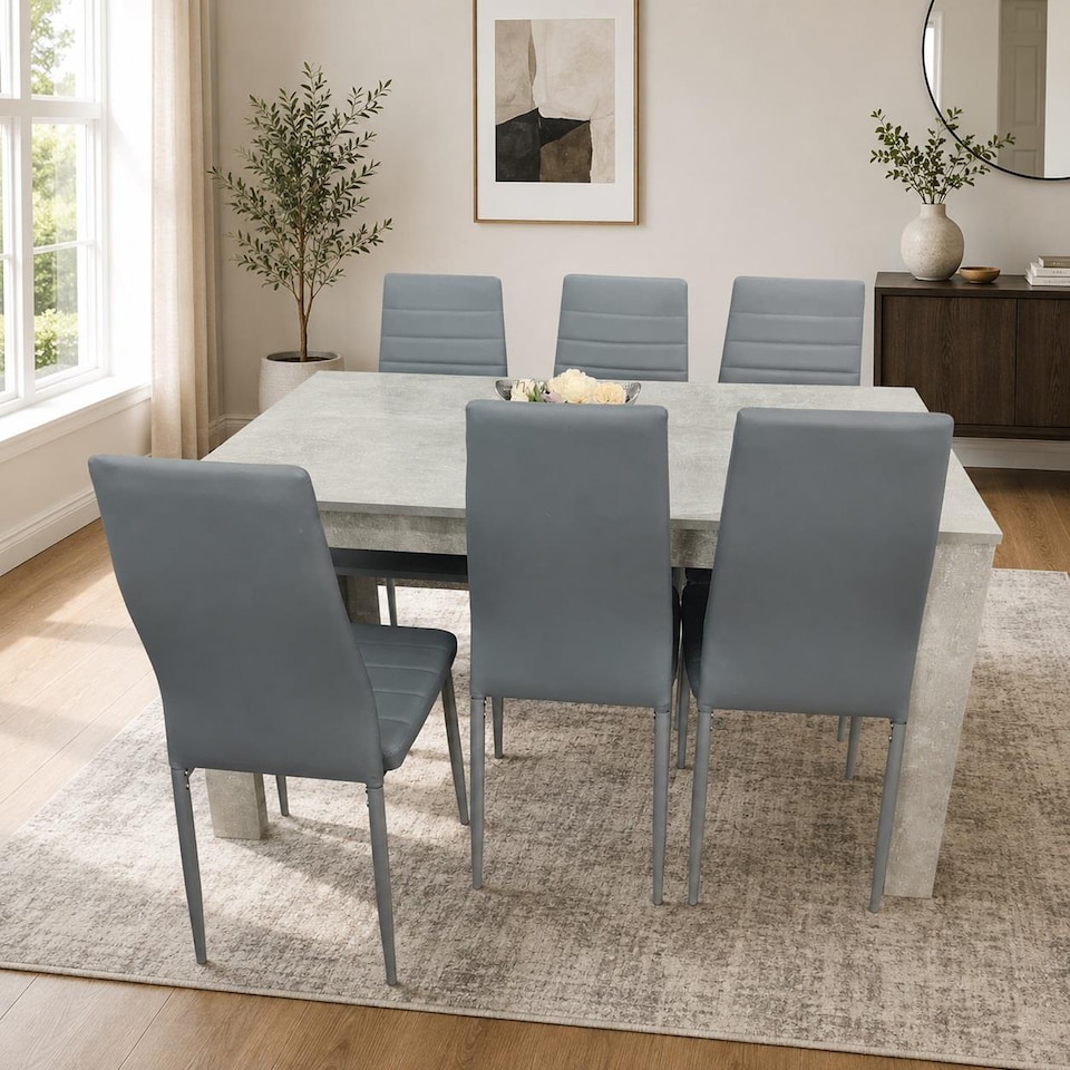 image 1 of Modern Dining Table Set With 6 Grey Chairs Dining Room Furniture Set | Grey | One Size | 7