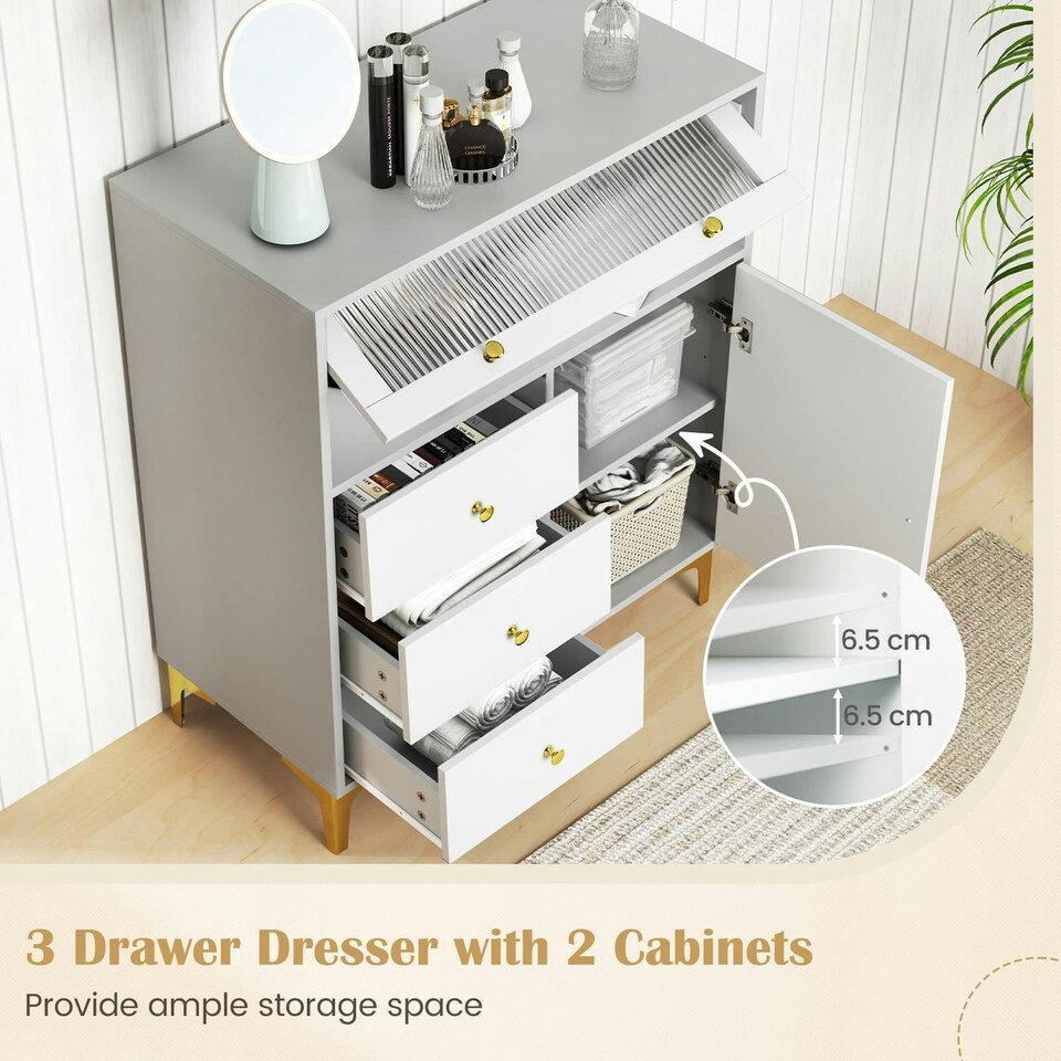 image 1 of COSTWAY Chest of Drawers Storage Cabinet w/Pull-out Drawers Grey