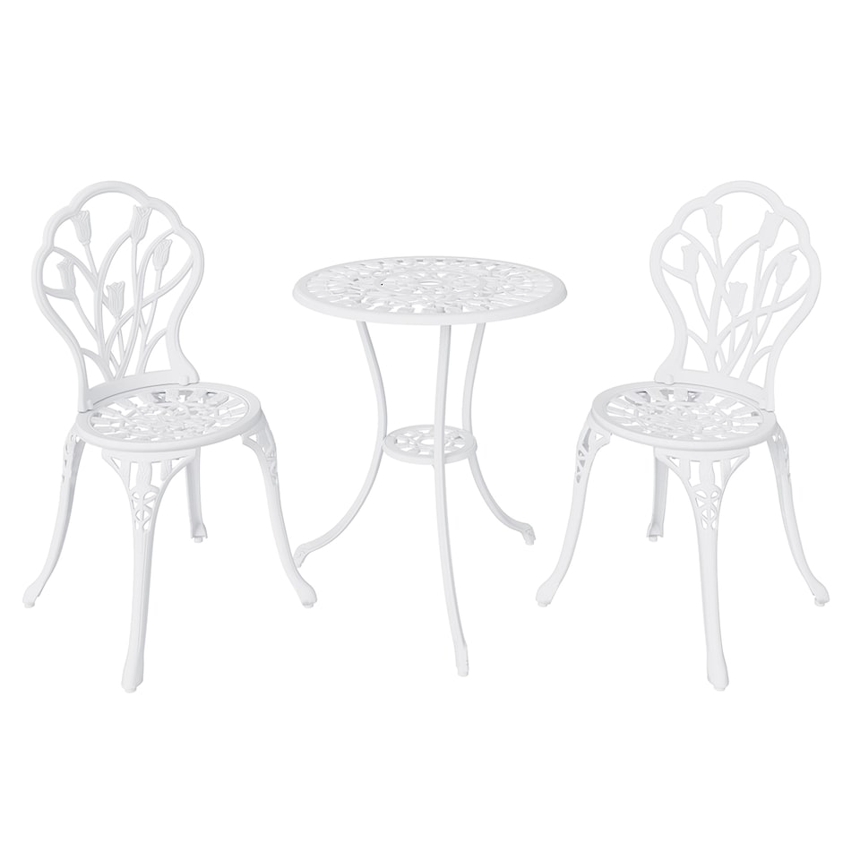 image 1 of Charles Bentley 3 Piece Tulip Cast Aluminium Patio Bistro Set Table & 2 Chairs