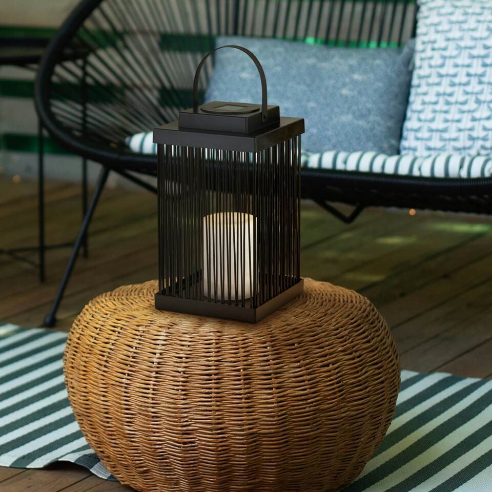 image 1 of MEDIUM SOLAR OUTDOOR RATTAN FRAME LANTERN