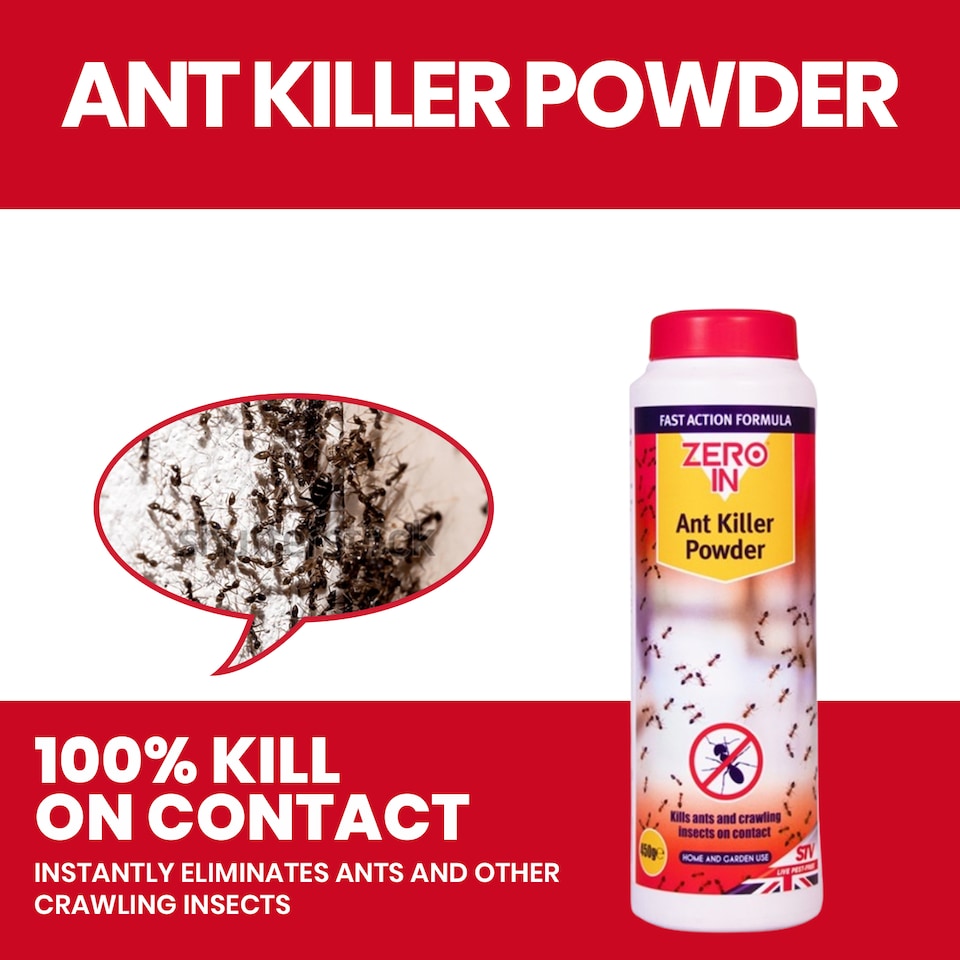 image 1 of Zero In Ant Killer Powder 450g Crawling Insect Control Ant Cockroach Woodlice Earwig Indoor Outdoor Powder Treatment